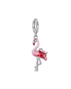 Red Flamingo Bird Pendant Charm, 925 Sterling Silver Charms, Fit Pandora Charms, For Pandora Charm Bracelet, Charms for Pandora Bracelet