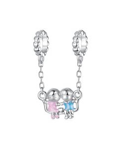 Boy&Girl Childhood Companions Family Pendant Charm, Charms for Pandora Bracelet, 925 Sterling Silver Charms, Fit Pandora Charms