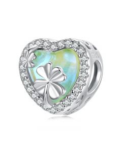 Four-leaf Clover Heart Charm, For Pandora Charm Bracelet, 925 Sterling Silver Charms, Charms for Pandora Bracelet, Fit Pandora Charms