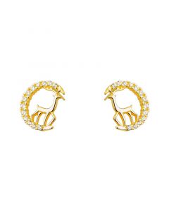 Celestial & Horoscope Jewelry, Animals Insects Jewelry, 925 Sterling Silver Earrings, Golden Moon Elk Zircon  Stud Earrings