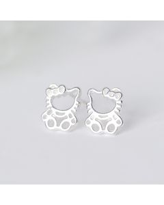Simple Design Earrings, Cutout Cartoon Cat Stud Earrings, 925 Sterling Silver Earrings, Animals & Insects Jewelry