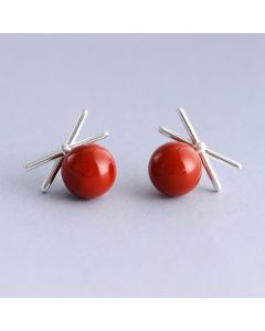 Simple Design Earrings, Knot Jewelry, Bow Red Pearl Stud Earrings, Minimalist Design Earrings, 925 Sterling Silver Earrings