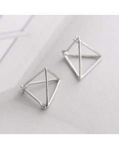 925 Sterling Silver Earrings, Simple Design Earrings, Geometric Triangle Cutout Stud Earrings, Geometric Jewelry