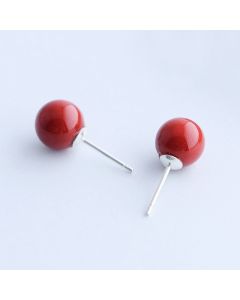 Minimalist Design Earrings, Red Pearl Stud Earrings, Simple Design Earrings, 925 Sterling Silver Earrings, Light Luxury Style