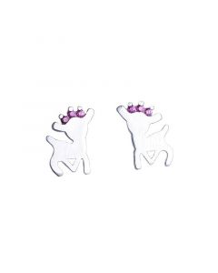 925 Sterling Silver Earrings, Small Elk Purple Zircon Stud Earrings, Animals & Insects Jewelry, Simple Design Earrings
