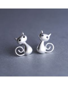 Simple Design Earrings, Cat Black Zircon Stud Earrings, 925 Sterling Silver Earrings, Animals & Insects Jewelry