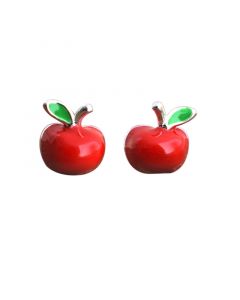 Minimalist Design Earrings, 925 Sterling Silver Earrings, Simple Design Earrings, Food & Drink Jewelry, Red Apple Stud Earrings