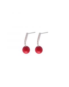 Minimalist Design Earrings, 925 Sterling Silver Earrings, Red Pearl Zircon Dangle Drop Earrings, Simple Design Earrings