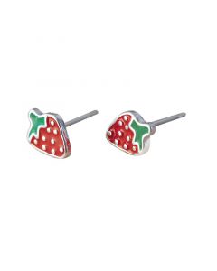 Simple Design Earrings, Red Strawberry Stud Earrings, 925 Sterling Silver Earrings, Food & Drink Jewelry, Minimalist Design Earrings