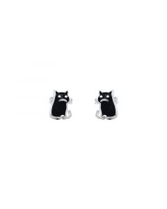 Black Cat Stud Earrings, Minimalist Design Earrings, Simple Design Earrings, Animals & Insects Jewelry, 925 Sterling Silver Earrings