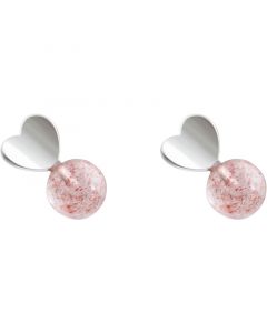 Heart Strawberry Crystal Stud Earrings, Simple Design Earrings, Love & Hearts Jewelry, 925 Sterling Silver Earrings