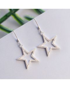 925 Sterling Silver Earrings, Star Jewelry, Simple Design Earrings, Star Hollow Zircon Dangle Drop Earrings, Minimalist Design Earrings