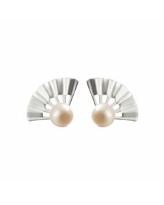925 Sterling Silver Earrings, Geometric Jewelry, Minimalist Design Earrings, Fan Pearl Stud Earrings, Simple Design Earrings