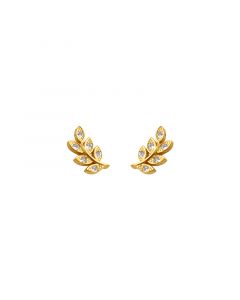Golden Leaf Zircon Stud Earrings, Leaf Jewelry, Minimalist Design Earrings, Simple Design Earrings, 925 Sterling Silver Earrings