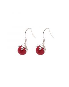 Minimalist Design Earrings, Snowflake Red Pearl Dangle Drop Earrings, Simple Design Earrings, 925 Sterling Silver Earrings