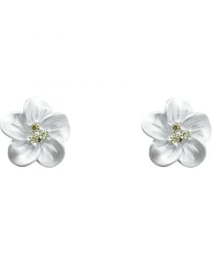 925 Sterling Silver Earrings, Simple Design Earrings, Flower Green Zircon Stud Earrings, Flowers & Plants Jewelry