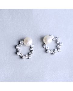Openwork Flower Pearl Zircon Stud Earrings, Flowers & Plants Jewelry, Simple Design Earrings, 925 Sterling Silver Earrings