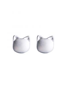 Frosted Kitten Stud Earrings, 925 Sterling Silver Earrings, Animals & Insects Jewelry, Simple Design Earrings, Minimalist Design Earrings