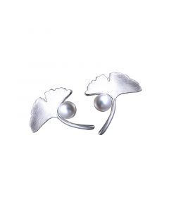 Simple Design Earrings, Ginkgo Biloba Pearls Stud Earrings, Minimalist Design Earrings, Leaf Jewelry, 925 Sterling Silver Earrings