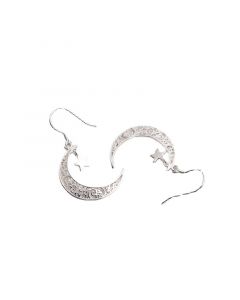 Star Jewelry, Simple Design Earrings, 925 Sterling Silver Earrings, Hollow Star Moon Dangle Drop Earrings, Celestial & Horoscope Jewelry