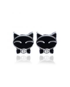 925 Sterling Silver Earrings, Simple Design Earrings, Black Cat Zircon Stud Earrings, Animals & Insects Jewelry