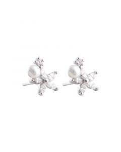 925 Sterling Silver Earrings, Simple Design Earrings, Flower Pearl Zircon Stud Earrings, Flowers & Plants Jewelry