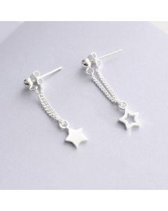 Star Jewelry, Simple Design Earrings, 925 Sterling Silver Earrings, Asymmetric Star Tassel Dangle Drop Earrings