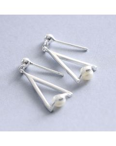 Geometric Triangle Pearl Dangle Drop Earrings, 925 Sterling Silver Earrings, Simple Design Earrings, Geometric Jewelry