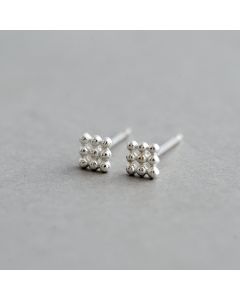 Round Bead Square Stud Earrings, Minimalist Design Earrings, Geometric Jewelry, Simple Design Earrings, 925 Sterling Silver Earrings