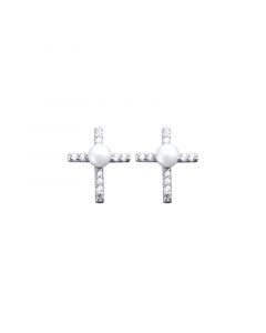 Simple Design Earrings, Minimalist Design Earrings, Cross Zircon Pearl Stud Earrings, 925 Sterling Silver Earrings, Geometric Jewelry