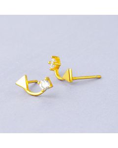 Gold Geometric Triangular Zircon Stud Earrings, 925 Sterling Silver Earrings, Simple Design Earrings, Geometric Jewelry