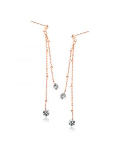 Simple Design Earrings, 925 Sterling Silver Earrings, Rose Gold Tassel Zircon Dangle Drop Earrings, Geometric Jewelry
