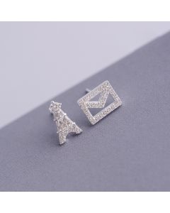 925 Sterling Silver Earrings, Travel & Places Jewelry, Simple Design Earrings, Asymmetric Envelope Tower Zircon Stud Earrings