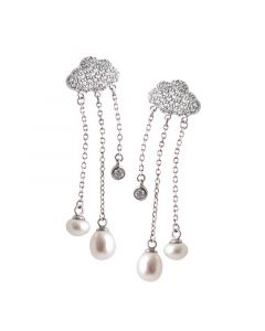 Celestial & Horoscope Jewelry, 925 Sterling Silver Earrings, Asymmetrical Cloud Tassel Zircon Pearl Dangle Drop Earrings