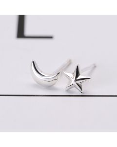 925 Sterling Silver Earrings, Asymmetrical Star Moon Stud Earrings, Celestial & Horoscope Jewelry, Star Jewelry, Simple Design Earrings