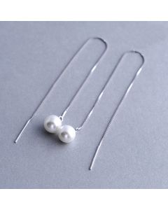 Tassel Pearl Threaders Earrings, 925 Sterling Silver Earrings, Simple Design Earrings, Geometric Jewelry, Minimalist Design Earrings