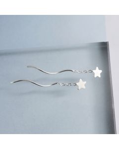925 Sterling Silver Earrings, Star Jewelry, Minimalist Design Earrings, Pentagram Star Wave Threaders Earrings, Simple Design Earrings