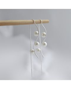 Geometric Jewelry, Vine Pearl Tassel Threaders Earrings, Simple Design Earrings, Minimalist Design Earrings, 925 Sterling Silver Earrings