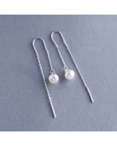 Pearl Tassel Threaders Earrings, Simple Design Earrings, 925 Sterling Silver Earrings, Minimalist Design Earrings, Geometric Jewelry