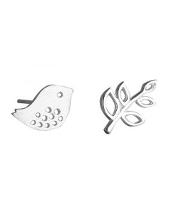Asymmetrical Hollow Leaf Bird Stud Earrings, Animals & Insects Jewelry, 925 Sterling Silver Earrings, Simple Design Earrings, Leaf Jewelry