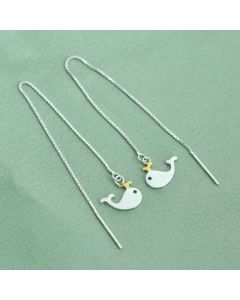 Brushed Whale Threaders Earrings, 925 Sterling Silver Earrings, Animals & Insects Jewelry, Simple Design Earrings