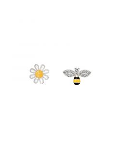 Animals & Insects Jewelry, 925 Sterling Silver Earrings, Flowers Plants Jewelry, Asymmetrical Bee Daisy Drop Glaze Zircon Stud Earrings