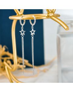 Star Moon Tassel Dangle Drop Earrings, 925 Sterling Silver Earrings, Star Jewelry, Minimalist Design Earrings, Simple Design Earrings