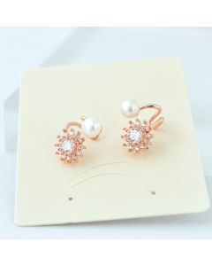 Flowers & Plants Jewelry, Rose Gold Sunflower Zircon Pearl Clip-on Earrings, 925 Sterling Silver Earrings, Simple Design Earrings
