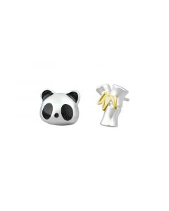 Tree of Life Jewelry, Animals & Insects Jewelry, 925 Sterling Silver Earrings, Asymmetric Panda Bamboo Drop Glaze Frosted Stud Earrings