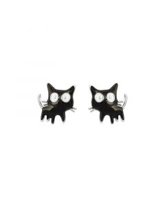 Simple Design Earrings, Cartoon Little Black Cat Drop Glaze Stud Earrings, Animals & Insects Jewelry, 925 Sterling Silver Earrings