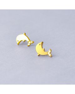 Simple Design Earrings, Golden Dolphin Zircon Stud Earrings, Animals & Insects Jewelry, 925 Sterling Silver Earrings