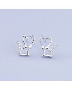 Animals & Insects Jewelry, 925 Sterling Silver Earrings, Simple Design Earrings, Cat Hollow Zircon Stud Earrings