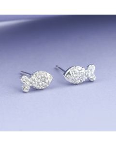 Fish Zircon Stud Earrings, 925 Sterling Silver Earrings, Minimalist Design Earrings, Animals & Insects Jewelry, Simple Design Earrings