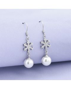 Flowers & Plants Jewelry, Simple Design Earrings, Snowflake Pearl Zircon Dangle Drop Earrings, 925 Sterling Silver Earrings